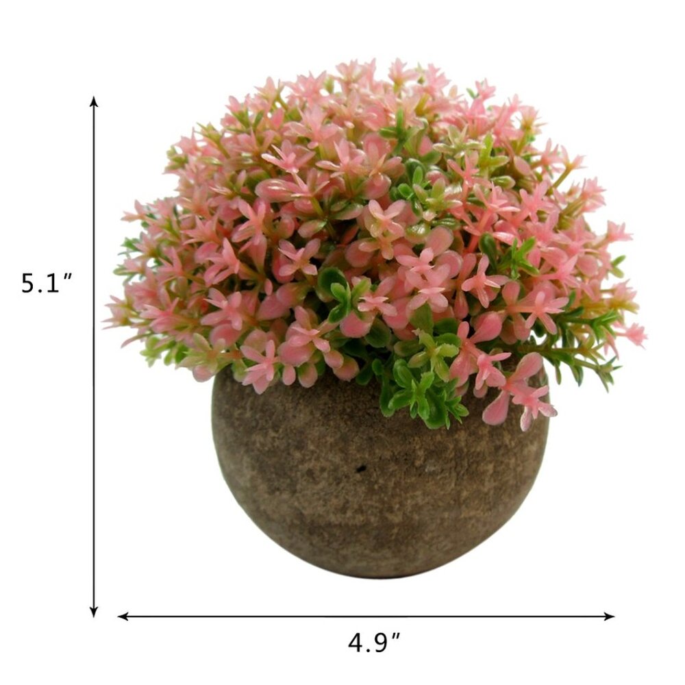 A Mini Artificial Topiary Pink or Purple Flower Plant in a Brown Pot